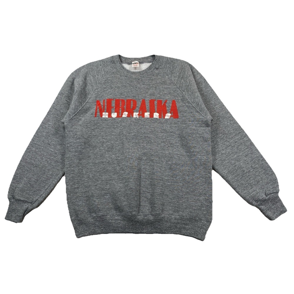 Vintage Nebraska Corn Huskers College Football Crewneck Sweatshirt Gray Large